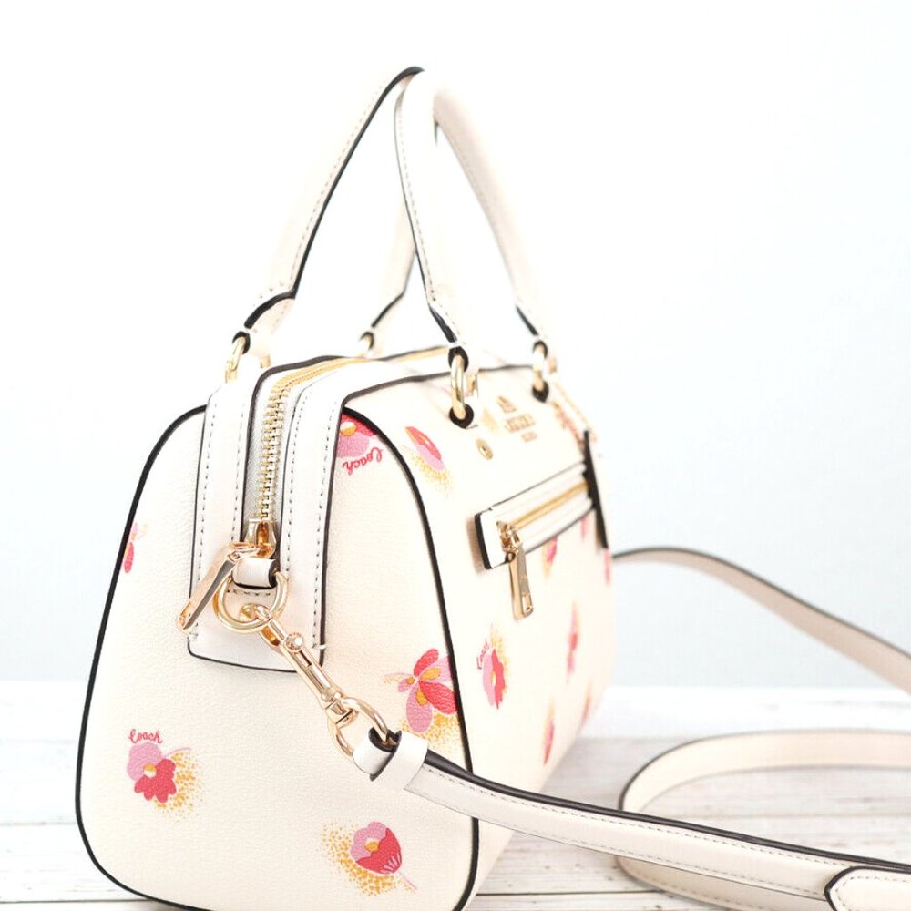 BNWT Coach Rowan Floral Leather Canvas Chalk White Bag Satchel Cross Body C5801 - Picture 13 of 16